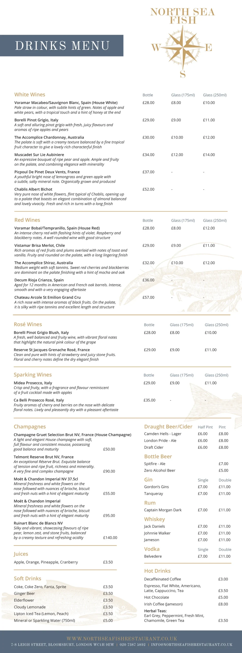 North Sea Fish Restaurant Wine list