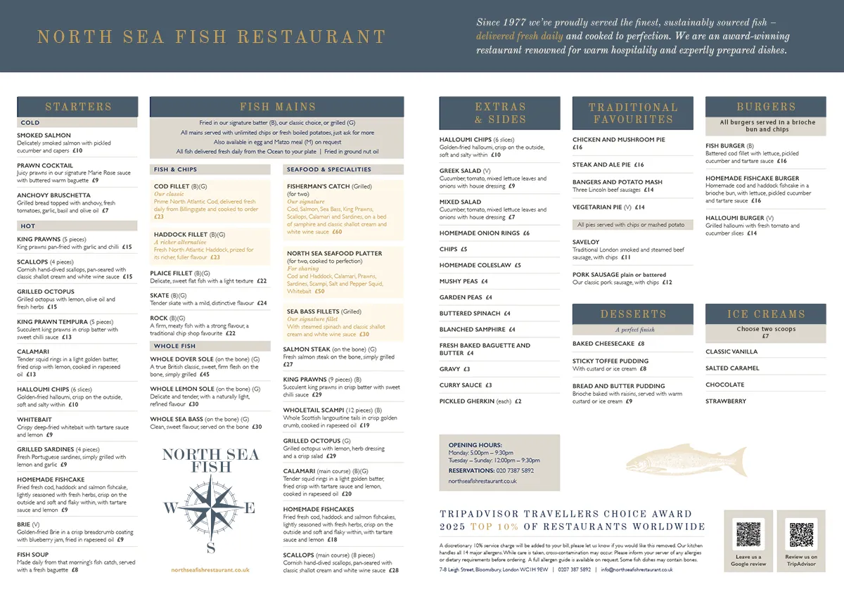North Sea Fish Restaurant Menu