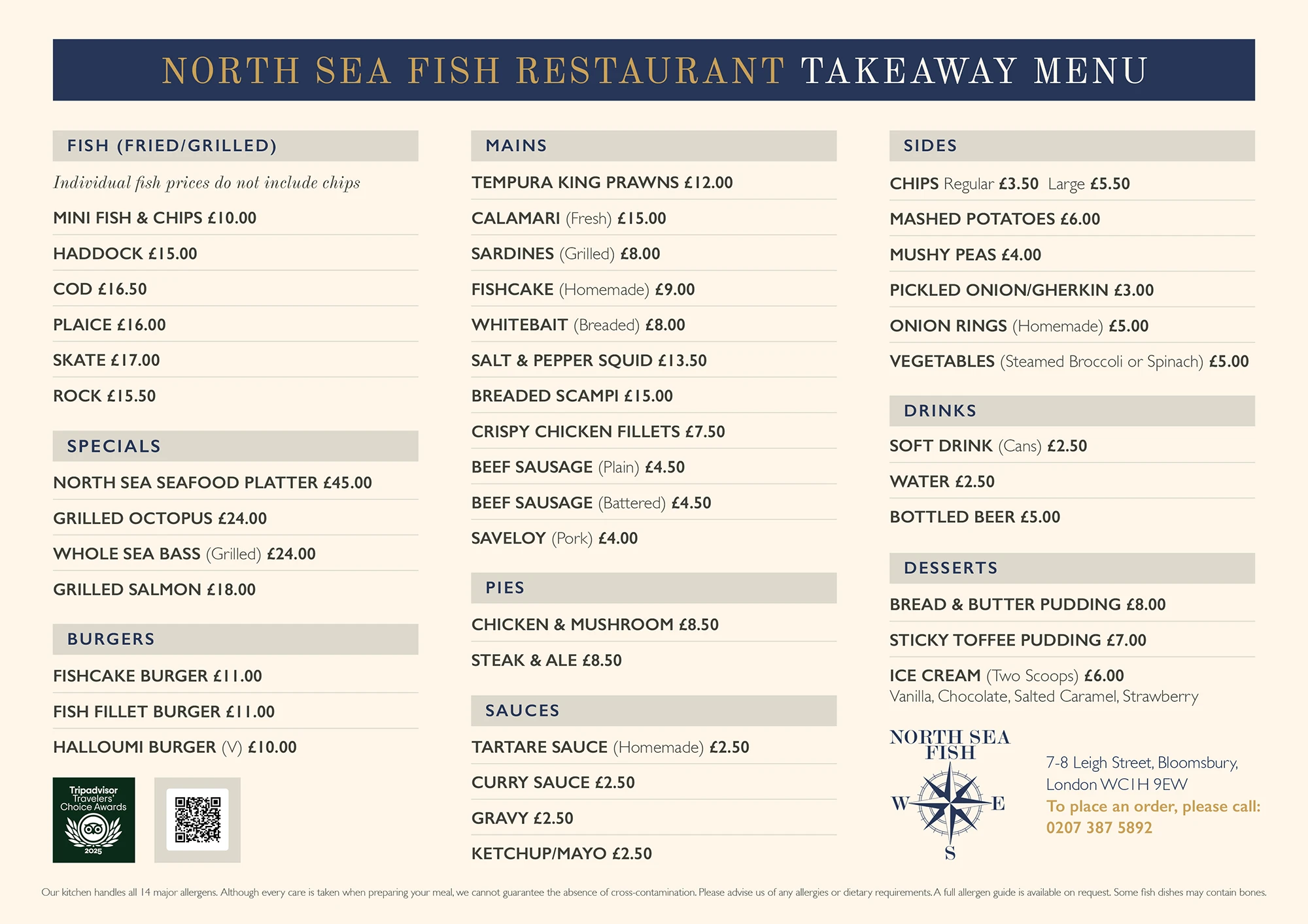 North Sea Fish Take Away Menu